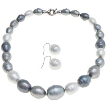Joia de Majorca Graduated 18" Baroque Pearl Necklace and Earring Set in Multi Grey - Closeouts