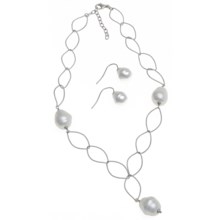 Joia de Majorca Leaf Link Necklace and Earring Set - Baroque Pearls in White - Closeouts