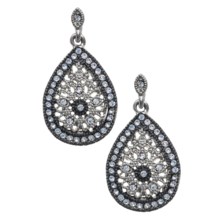 Jokara Antique Filigree Teardrop Earrings in Rhodium/Black - Closeouts