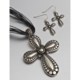 Jokara Black Cord Silver Cross Necklace and Dangle Earring Set