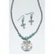 Jokara Cross Pendant Necklace and Earring Set - Silver-Turquoise