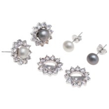 Jokara Freshwater Pearl and Cubic Zirconia Earring Set with Jackets - Two Pair, Sterling Silver in White/Grey - Closeouts