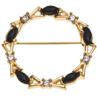 Jokara Genuine Onyx Circle Pin - Base Metal in Gold