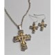 Jokara Two-Tone Cross Pendant and Dangle Earring Set