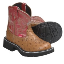 Justin Boots Gypsy Cowboy Boots - Ostrich Print Leather, Round Toe (For Kids and Youth) in Cognac - Closeouts