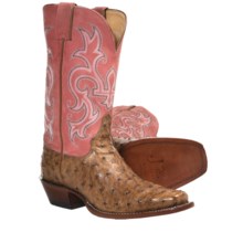 Justin Boots Punchy Cowboy Boots - Full-Quill Ostrich, Square Toe (For Women) in Antique Tan/Pink - Closeouts