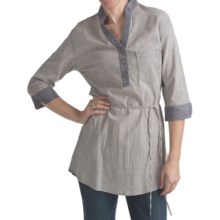 Kakadu Ashley Henley Shirt - Cotton-Linen, 3/4 Sleeve (For Women) in Blue/White - Closeouts