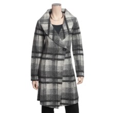 Katherine Barclay Boiled Wool Plaid Coat - Wrap Front (For Women) in Storm/Pebble Grey - Closeouts