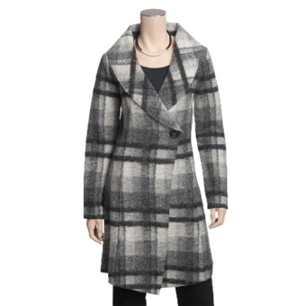 Katherine Barclay Boiled Wool Plaid Coat - Wrap Front (For Women) in Storm/Pebble Grey