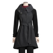 Katherine Barclay Melton Wool Coat - Knit Sleeves, Belted (For Women) in Storm/Black - Closeouts