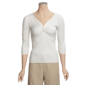 Katherine Barclay Ribbed Shirt - Silk-Rich, 3/4 Sleeve (For Women) in Ivory