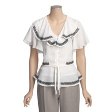 Katherine New York Embroidered Shirt - Short Flutter Sleeve (For Women) in White - Closeouts