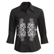 Katherine New York Venetian Scroll Embroidered Shirt - Stretch Poplin, 3/4 Sleeve (For Women) in Black - Closeouts