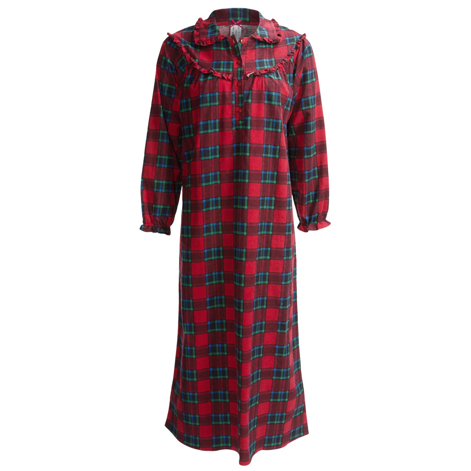 KayAnna Cotton Flannel Nightgown - Long Sleeve (For Women) in Red Tartan