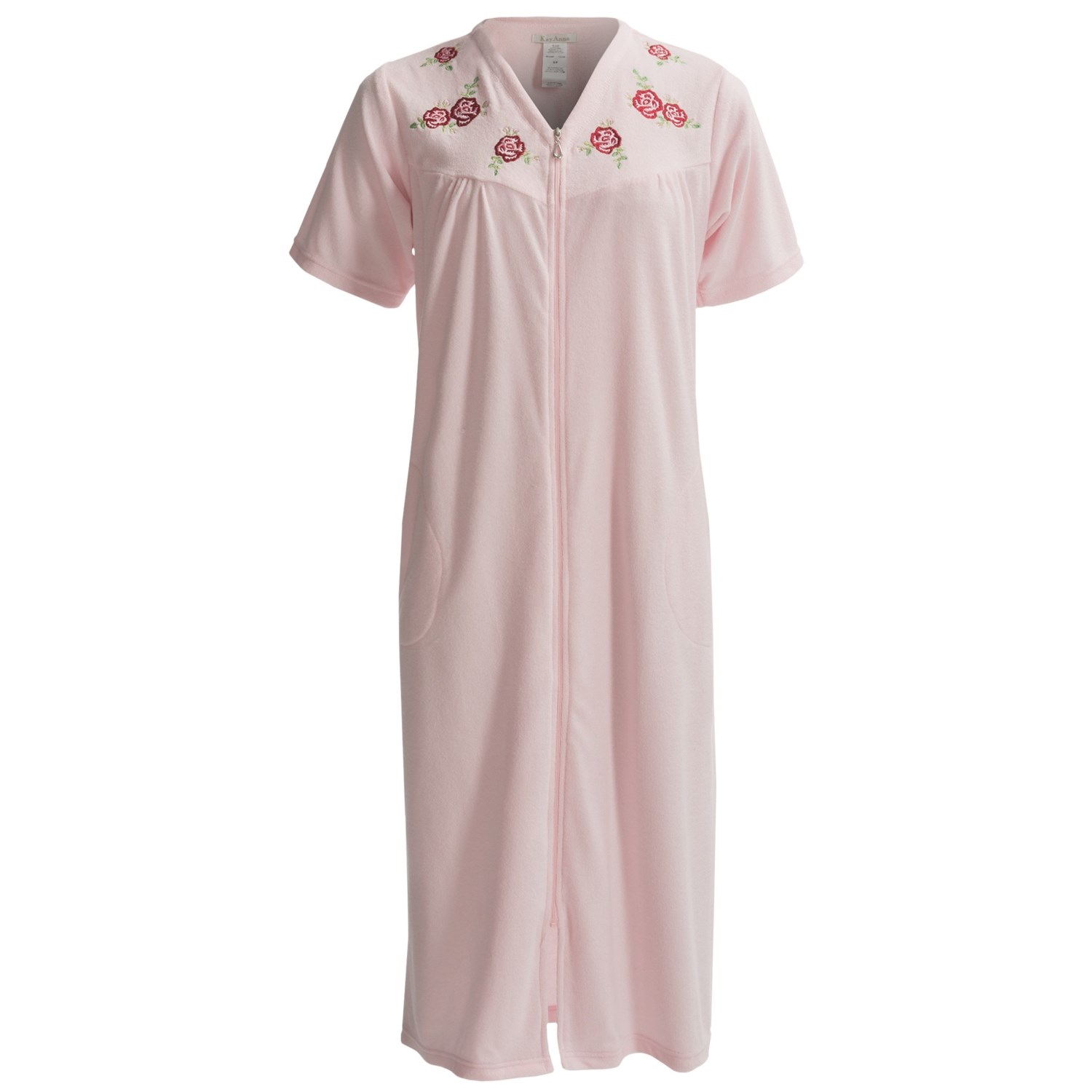 KayAnna Knit Terry Robe - Zip Front, Short Sleeve (For Women) in Pink