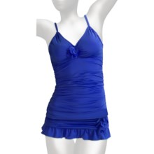 Kenneth Cole Tankini Swimsuit - Ruched Skirt For Women) in Marine Blue - Closeouts
