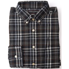 Kenneth Gordon Brushed Cotton Sport Shirt - Long Sleeve (For Men) in Black/Grey/Brown Plaid - Closeouts