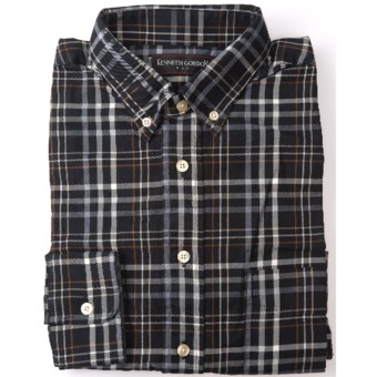 Kenneth Gordon Brushed Cotton Sport Shirt - Long Sleeve (For Men) in Black/Grey/Brown Plaid