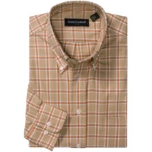 Kenneth Gordon Brushed Cotton Sport Shirt - Long Sleeve (For Men) in Tan/Orange/White Windowpane - Closeouts