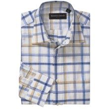 Kenneth Gordon Check Sport Shirt - Point Collar, Long Sleeve (For Men) in White/Blue/Tan Windowpane - Closeouts