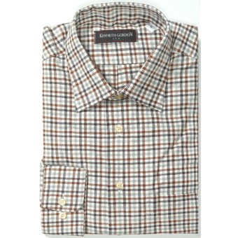Kenneth Gordon Cotton Sport Shirt - Long Sleeve (For Men) in Natural/Brown Multi Check