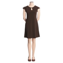 Keyhole Jersey Knit Dress - Short Flutter Sleeve (For Women) in Chocolate - 2nds