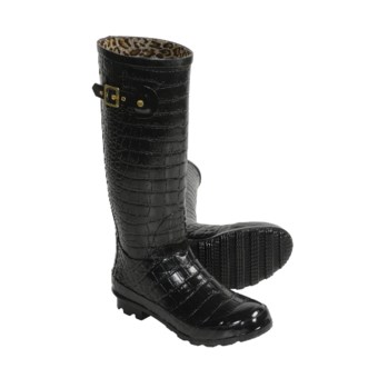 Khombu Kaymen Embossed Rubber Rain Boots (For Women) in Black