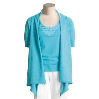 Kial Cotton-Rich Cardigan Sweater - Drape Front (For Women) in Cyan Blue
