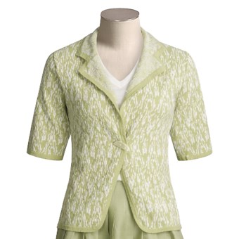 Kial Ikat Knit Blazer - Cotton-Rich, Short Sleeve (For Women) in Sage/White