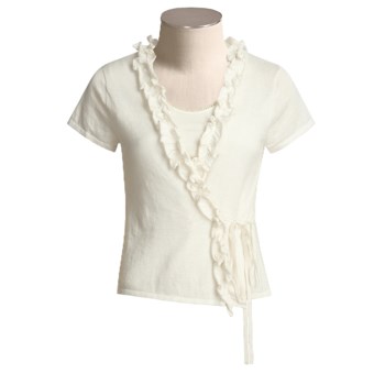 Kial Ruffle Trim Wrap Shirt - Short Sleeve (For Women) in White