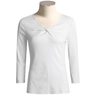 Kial Twist Neck Shirt - Cotton, 3/4 Sleeve (For Women) in White