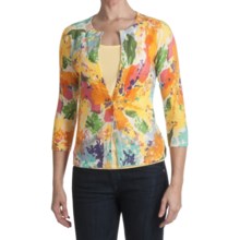 Kinross Cashmere Cardigan Sweater - Abstract Floral, 3/4 Sleeve (For Women) in Multi - Closeouts