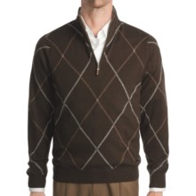 Kinross Cashmere Double Raker Mock Neck Sweater - Zip Neck (For Men) in Stag W/Zinc/Bramble - Closeouts