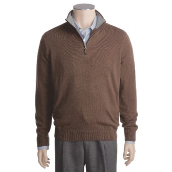 Kinross Cashmere Mock Neck Sweater - Suede Piping (For Men) in Bramble/Zinc