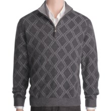 Kinross Cashmere Plaited Diamond Sweater - Zip Mock Neck (For Men) in Charcoal/Zinc - Closeouts