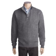 Kinross Cashmere Plaited Herringbone Sweater - Button Mock Neck (For Men) in Zinc/Charcoal - Closeouts