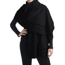 Kinross Cashmere Smocked Trim Wrap - 2-Ply, 12-Gauge (For Women) in Black - Closeouts
