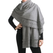 Kinross Cashmere Smocked Trim Wrap - 2-Ply, 12-Gauge (For Women) in Zinc - Closeouts