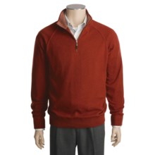 Kinross Cashmere Top-Stitch Sweater - Mock Zip Neck, Raglan Sleeve (For Men) in Russet/Barley - Closeouts