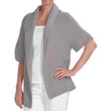 Kinross Cotton Basket Weave Cardigan Sweater - 3-Ply, 14-Gauge, Short Sleeve (For Women) in Boardwalk - Closeouts
