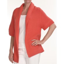 Kinross Cotton Basket Weave Cardigan Sweater - 3-Ply, 14-Gauge, Short Sleeve (For Women) in Coral - Closeouts
