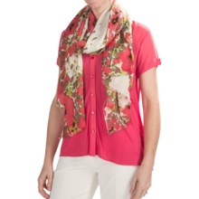 Kinross Field of Poppies Print Scarf - Silk-Wool (For Women) in Multi - Closeouts