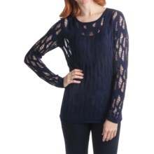 Kinross Lightweight Luxe Lace Stitch T-Shirt - 2-Ply, 14-Gauge, Long Sleeve (For Women) in Navy - Closeouts
