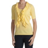 Kinross Luxe Ruffled Crop Cardigan Sweater- 14-Gauge Cotton, Short Sleeve (For Women)