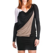 Knit Color-Block Dress - Drape Neck, Long Sleeve (For Women) in Black/Brown - 2nds
