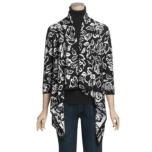 Knits with a Twist Buttercup Drape Cardigan Sweater - Pima Cotton, 3/4 Sleeve (For Women) in Black/Ivory - Closeouts