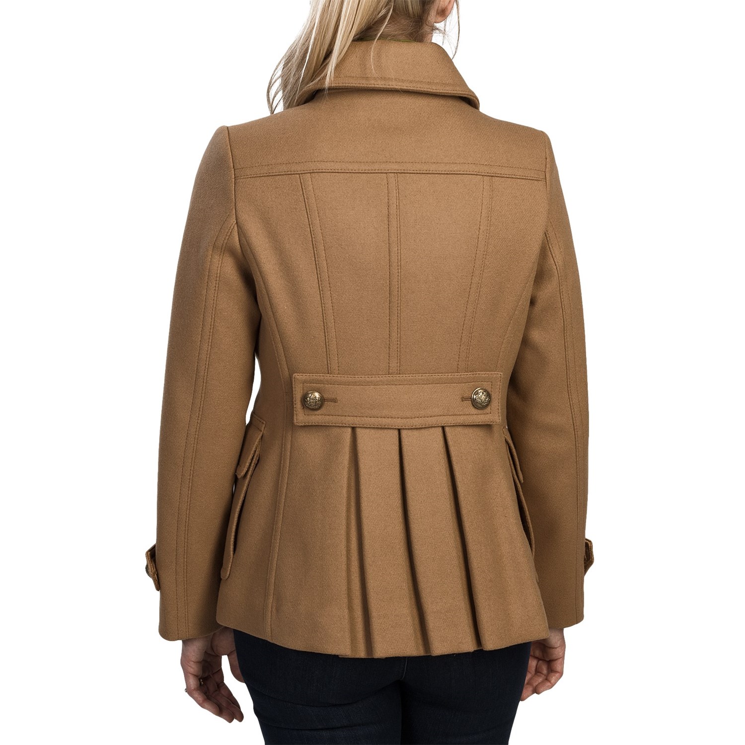 7672T_2 Kristen Blake Wool Pea Coat - Pleated Back (For Women