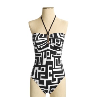 La Blanca by Rod Beattie Graphic Bandeau Swimsuit - 1-Piece (For Women) in Black