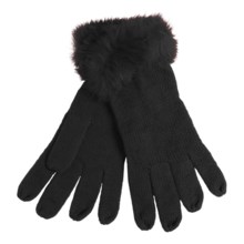 La Fiorentina Gloves - Tonal Rabbit Fur Cuffs (For Women) in Black - Closeouts