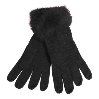 La Fiorentina Gloves - Tonal Rabbit Fur Cuffs (For Women) in Black